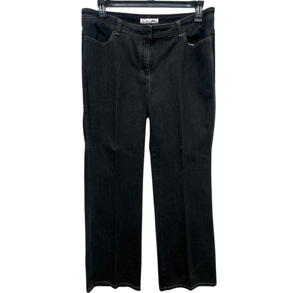 Chico's Platinum Pavee MR Straight Leg Jeans Women's 2.5 (US 14) Black Dark Wash